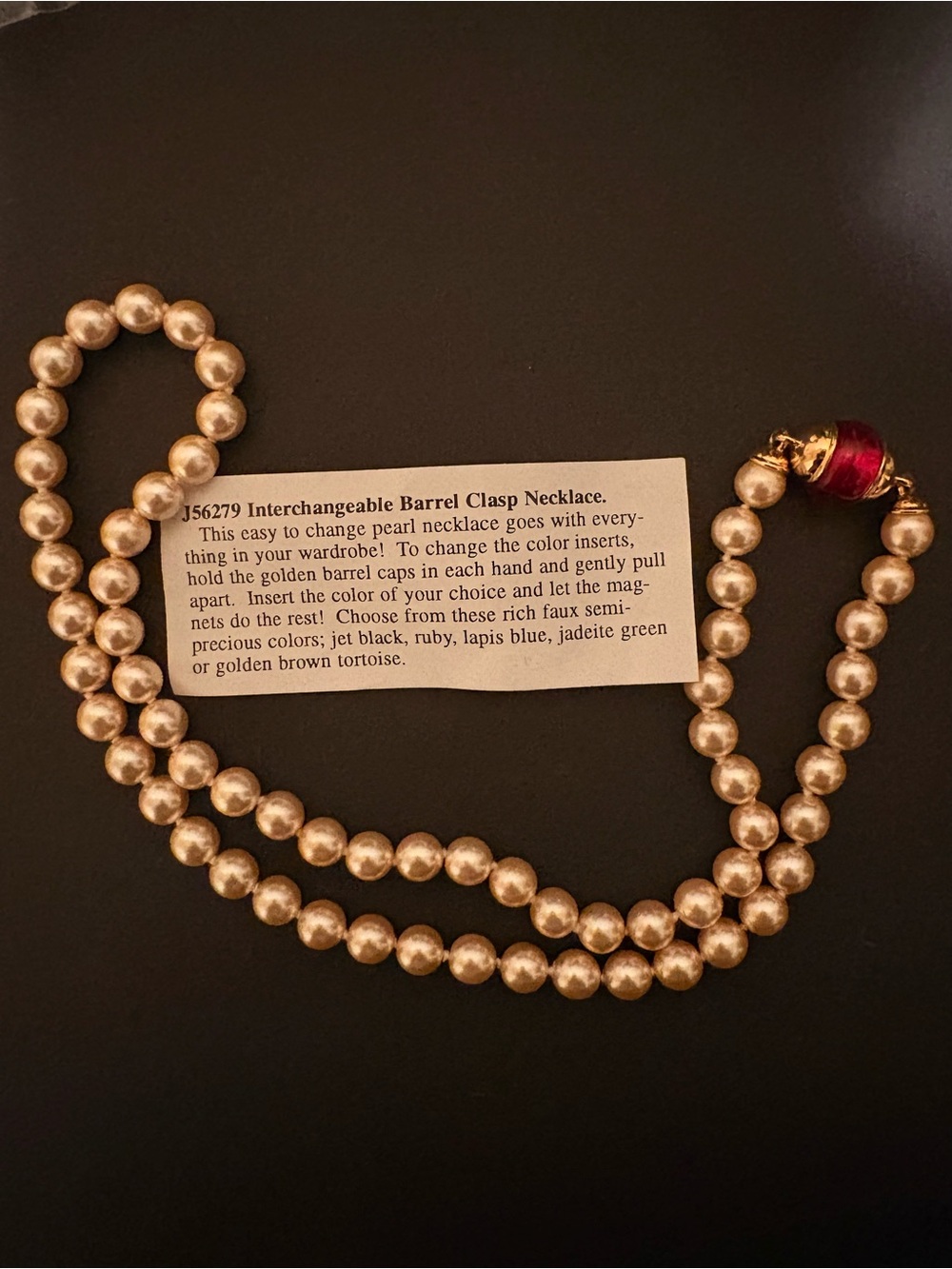 Interchangeable Barrel Clasp Pearl Necklace with Ruby Accent